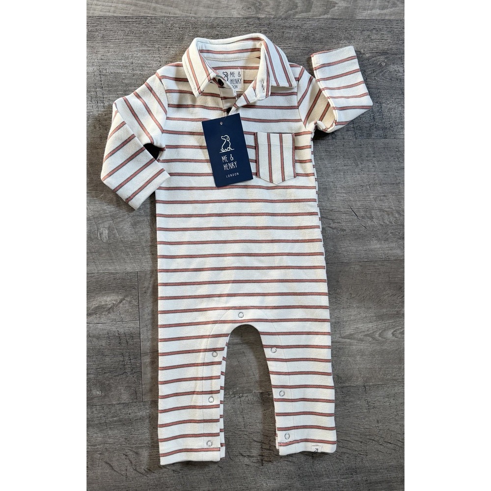 NWT Me & Henry London Cotton Romper Outfit 6-9 Months Stripes Pants Long Sleeve